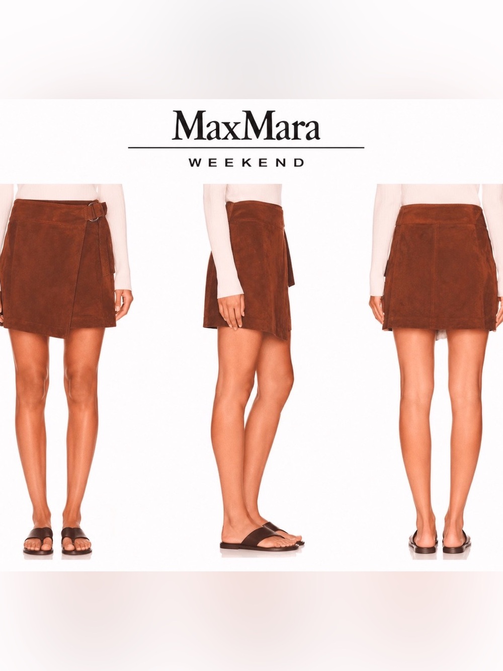 MaxMara Suede A-Line Wrap Skirt in Mauve Brown with Buckle